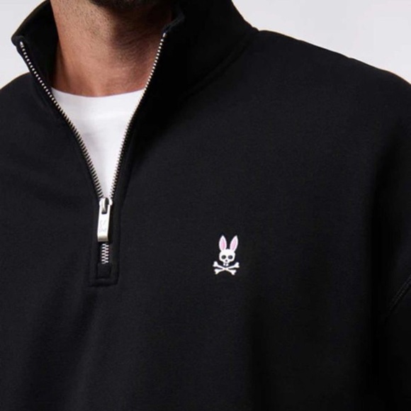 Psycho Bunny black long sleeve mock neck half zipper cotton ribbed sweater 2XL - Picture 1 of 5